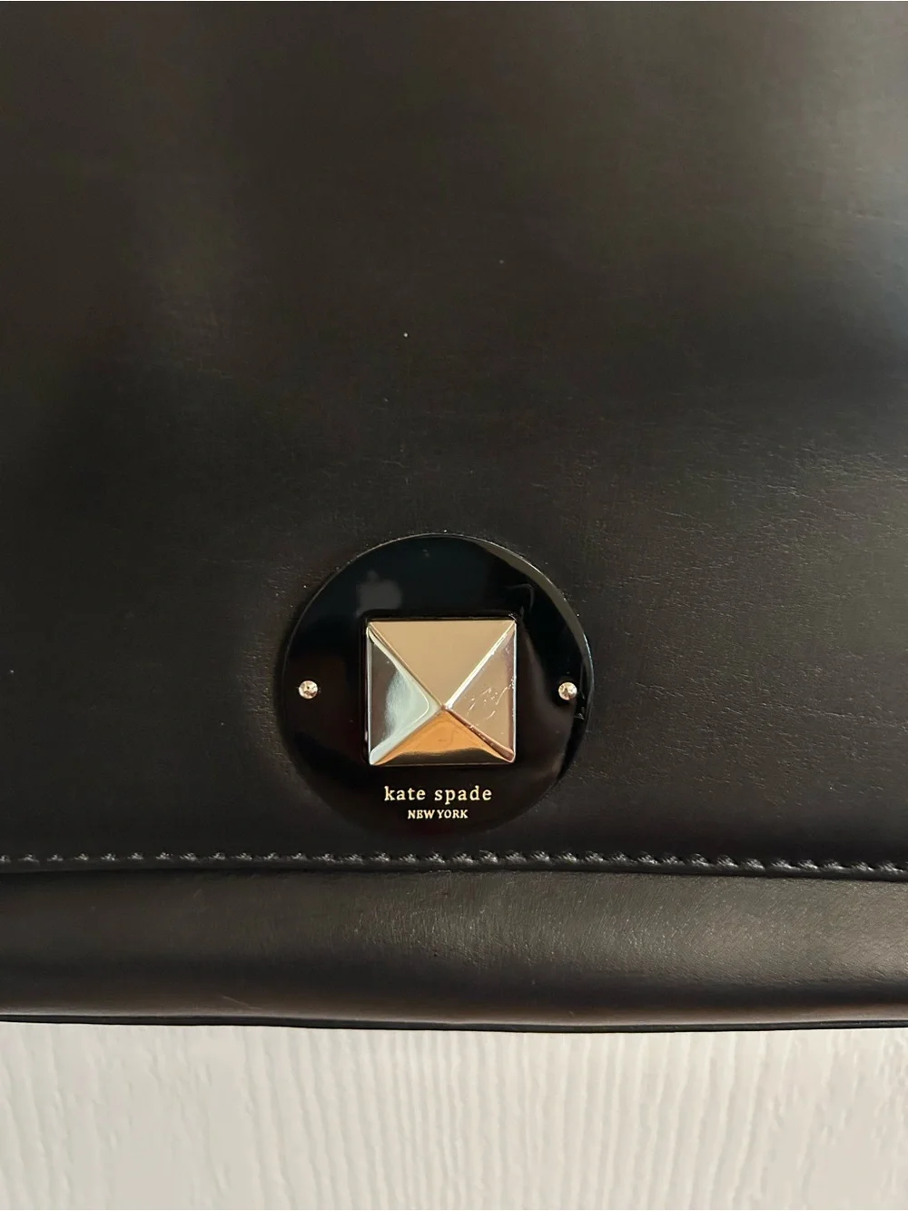kate spade Black Leather Structured Satchel with Top Handle and Shoulder Strap